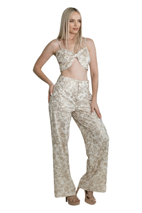 Hamptons Pants Gold Flowers Voyaaje | Social Girls Miami